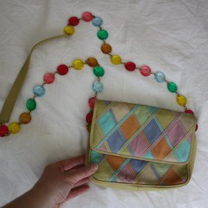 Vtg Italian leather Carla Marchi patchwork rainbow